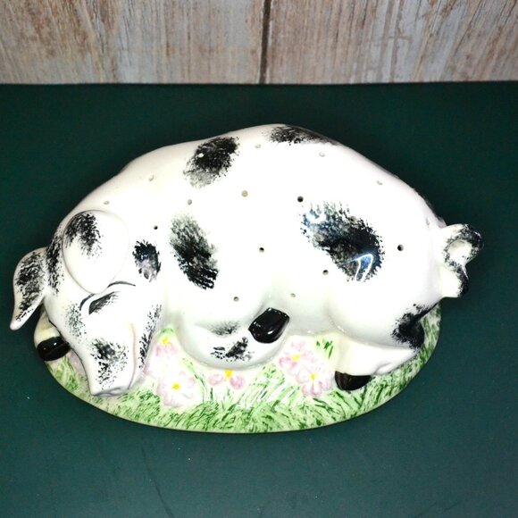 Vintage MCM White And Black Pig Figure Toothpick Party Fork Holder Ceramic - Picture 8 of 9